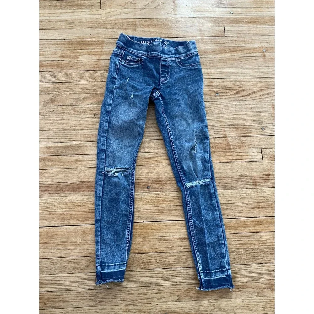 Justice Girl 8 Distressed Blue Jegging Legging Skinny Slim Jean Pull On